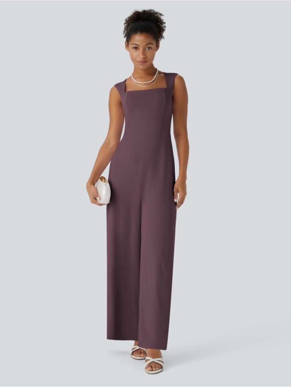 HALARA Plum Square-Neck Maxi Jumpsuit